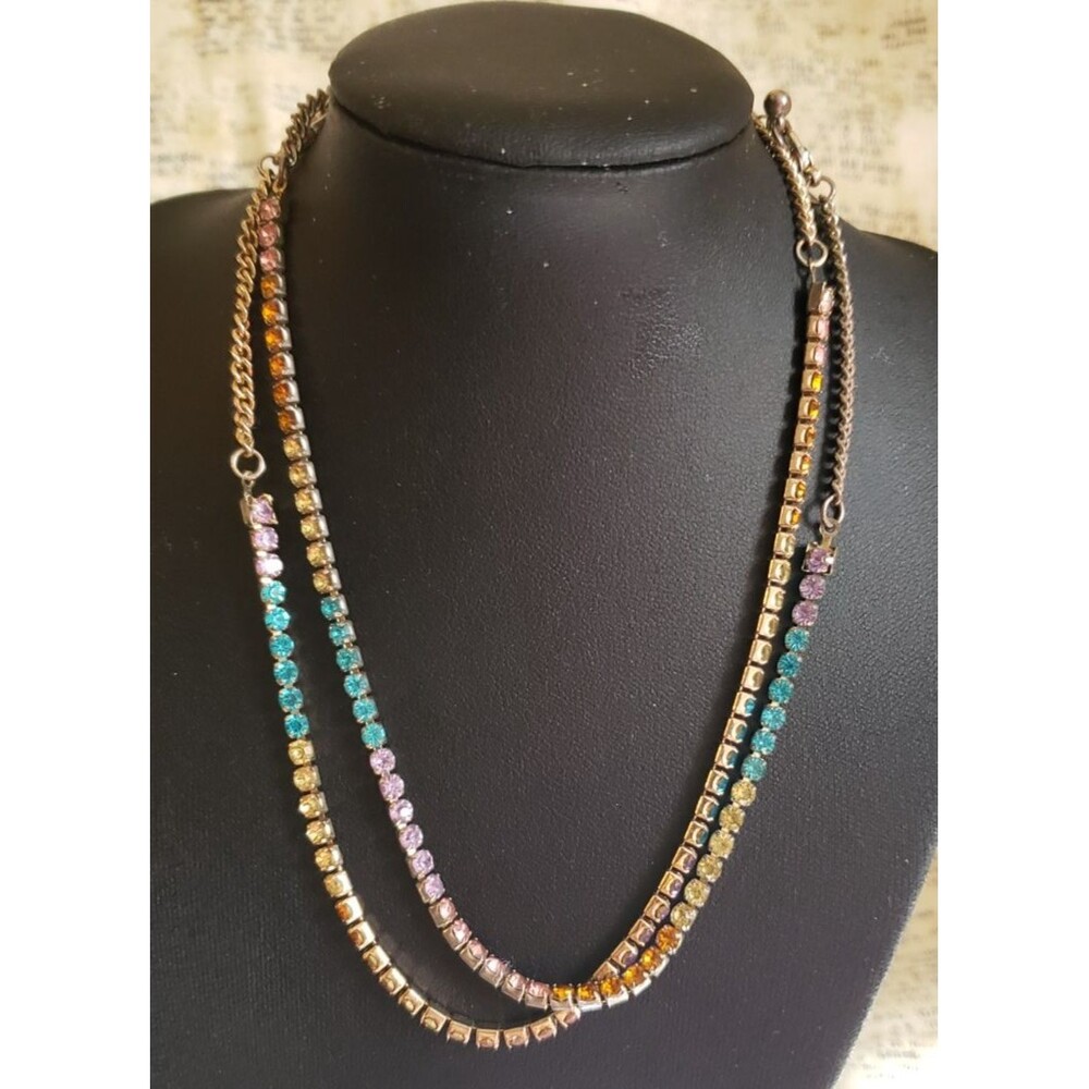 2 Rainbow Rhinestone Necklaces, 1 Silver Tone & 1 Gold Tone Whimsy, Boho, Unique